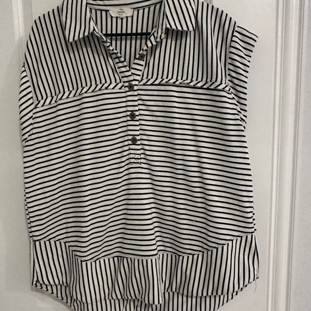 Entro Black and White Striped Button Down Shirt